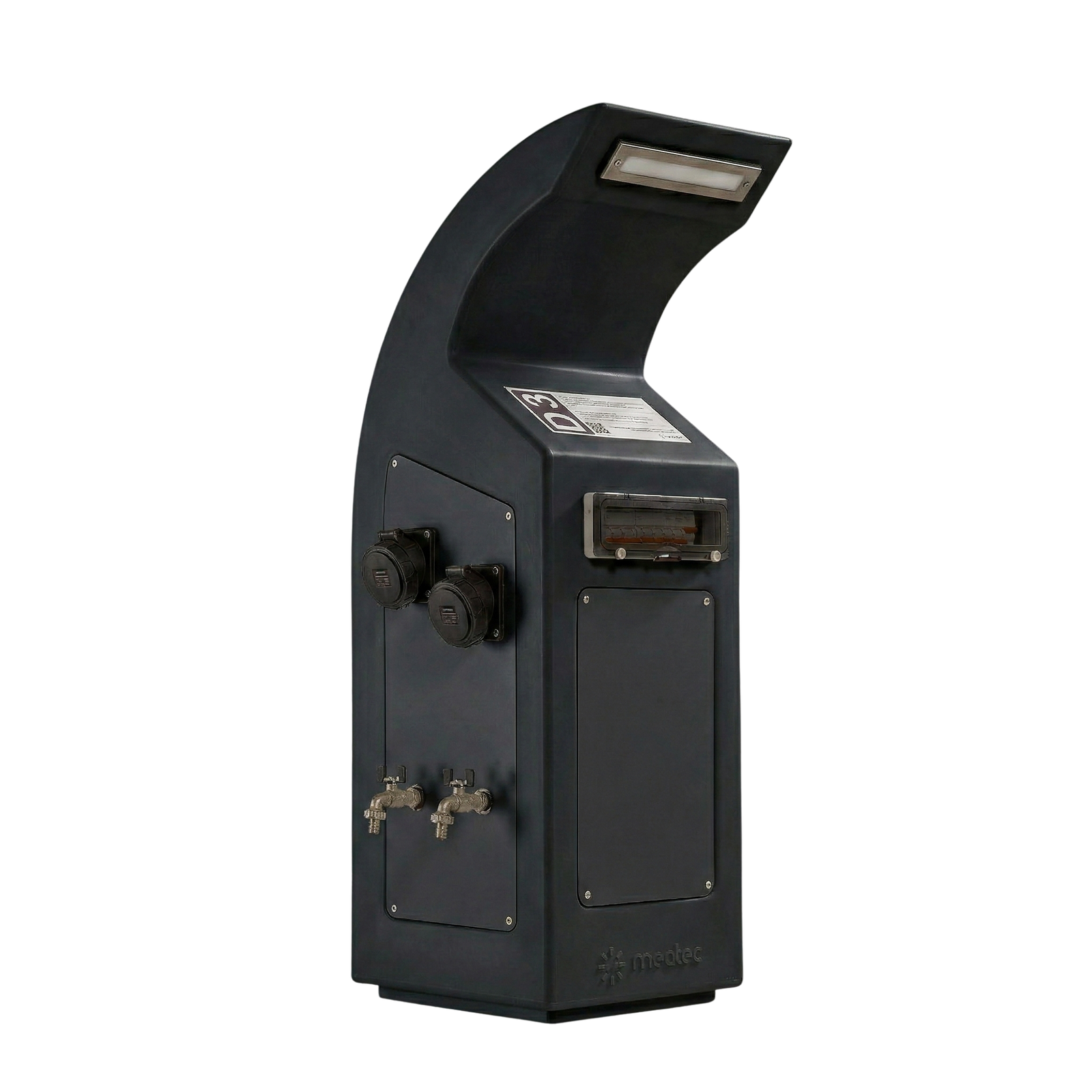 Anthracite Neca marina service pedestal with IP66 protection degree.