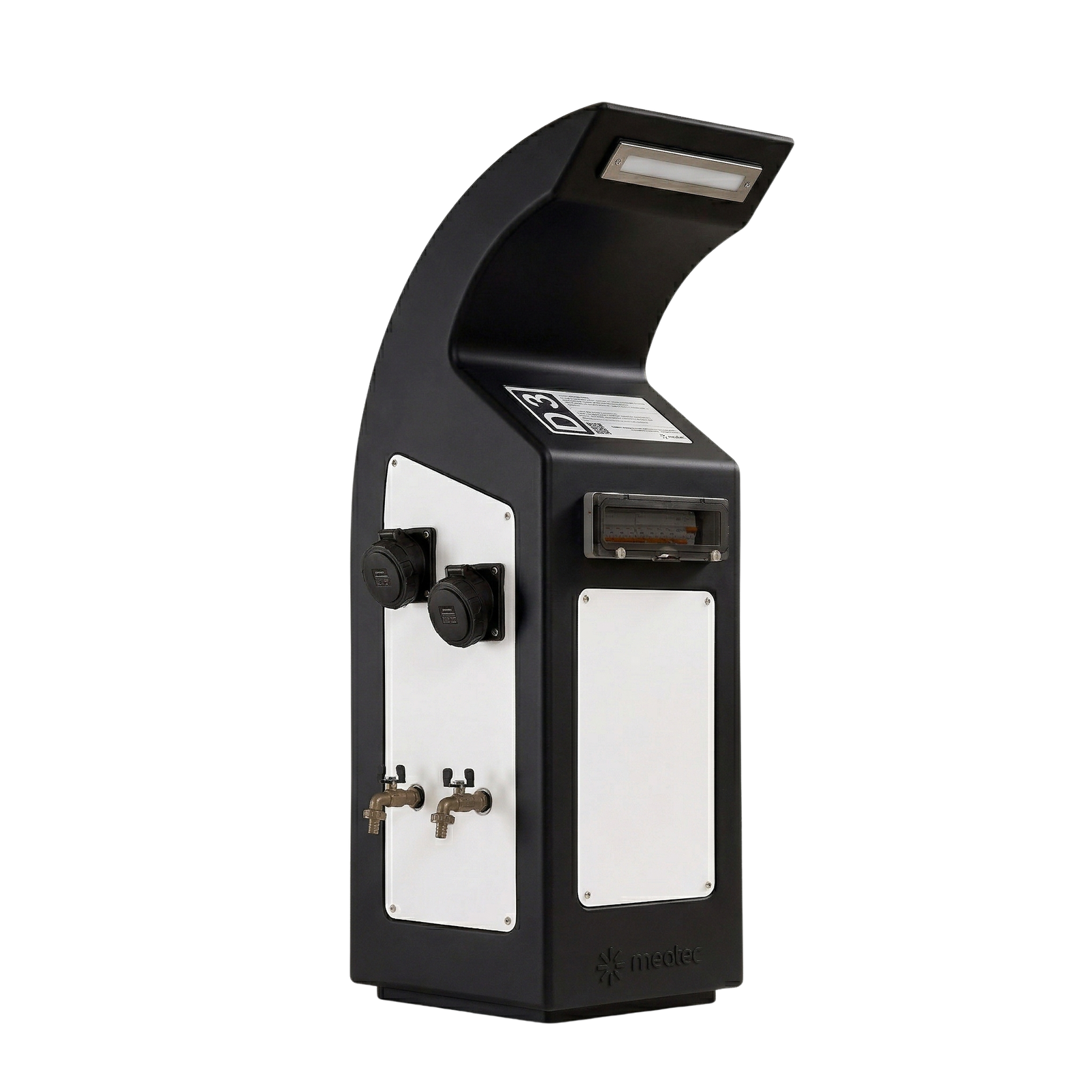 Black Neca marina service pedestal with IP66 protection degree.