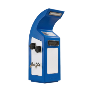 Blue Neca marina service pedestal with IP66 protection degree.