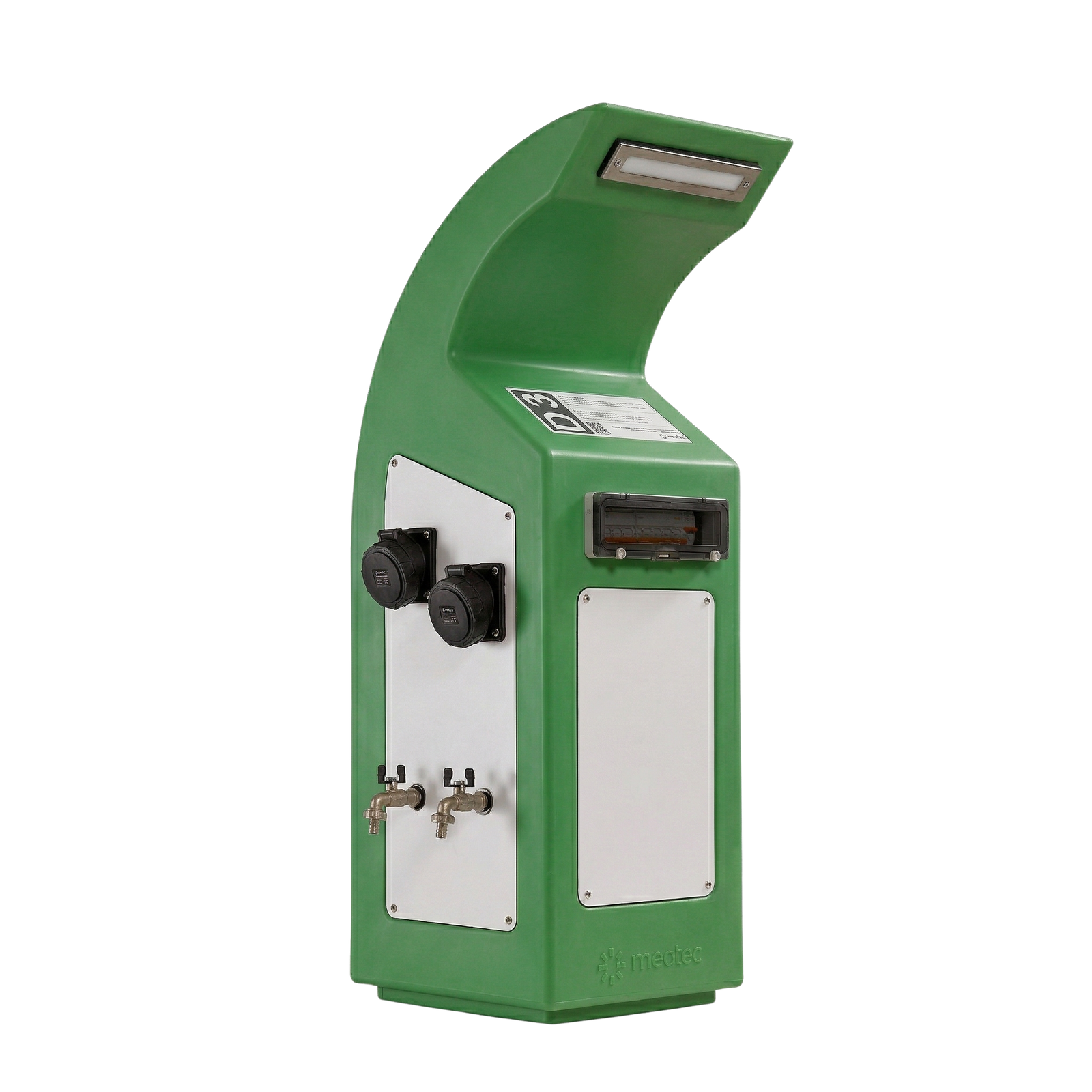 Green Neca marina service pedestal with IP66 protection degree.