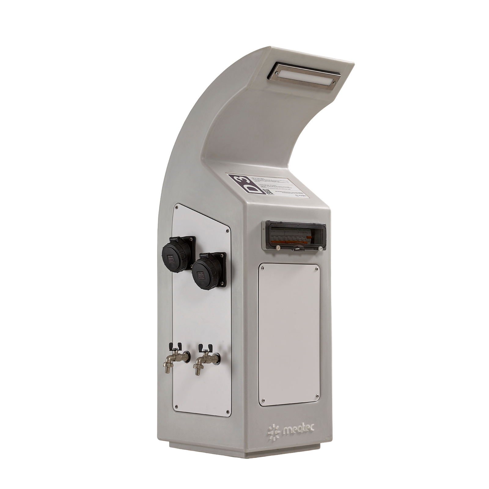 Sand gray Neca marina service pedestal with IP66 protection degree.