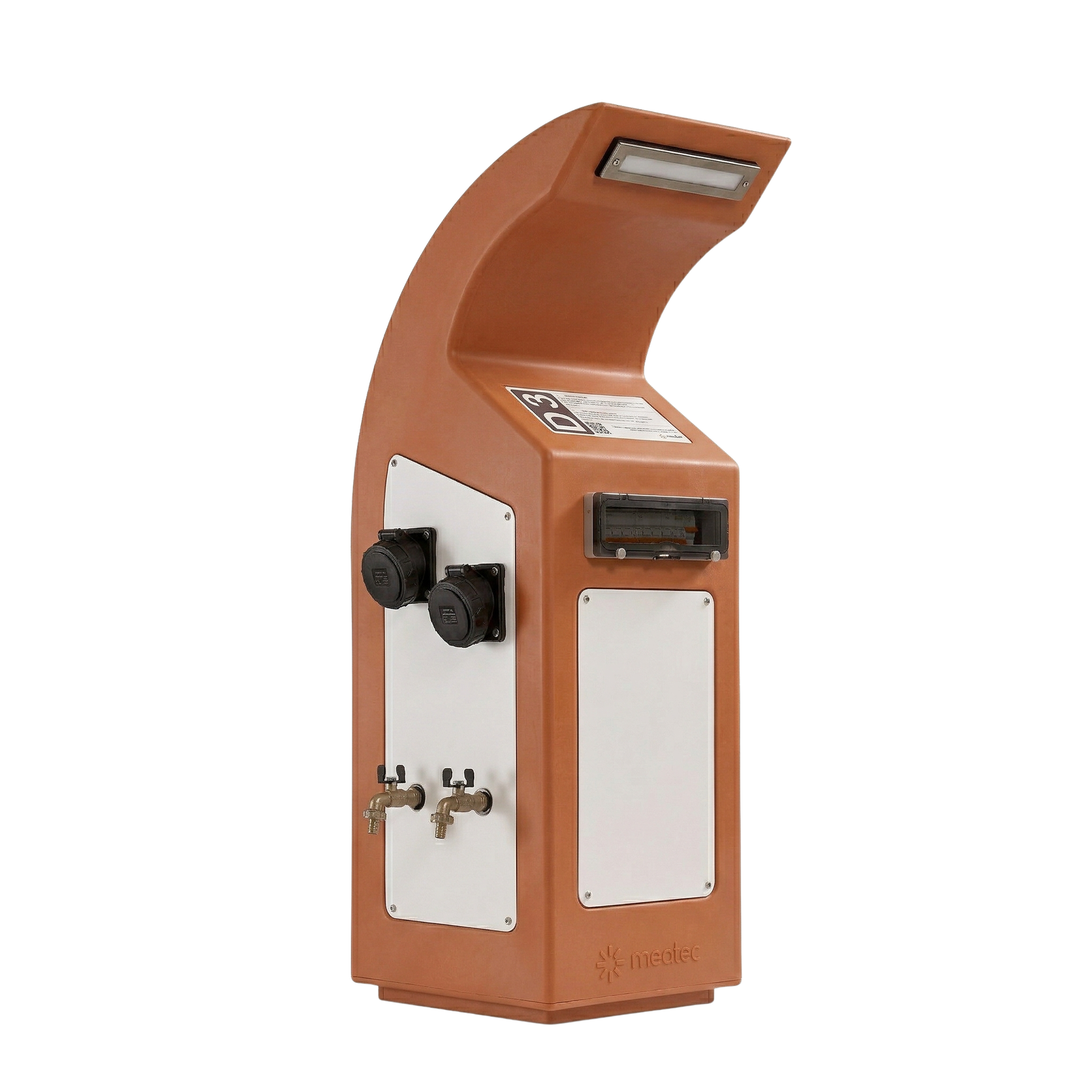 Orange Neca marina service pedestal with IP66 protection degree.