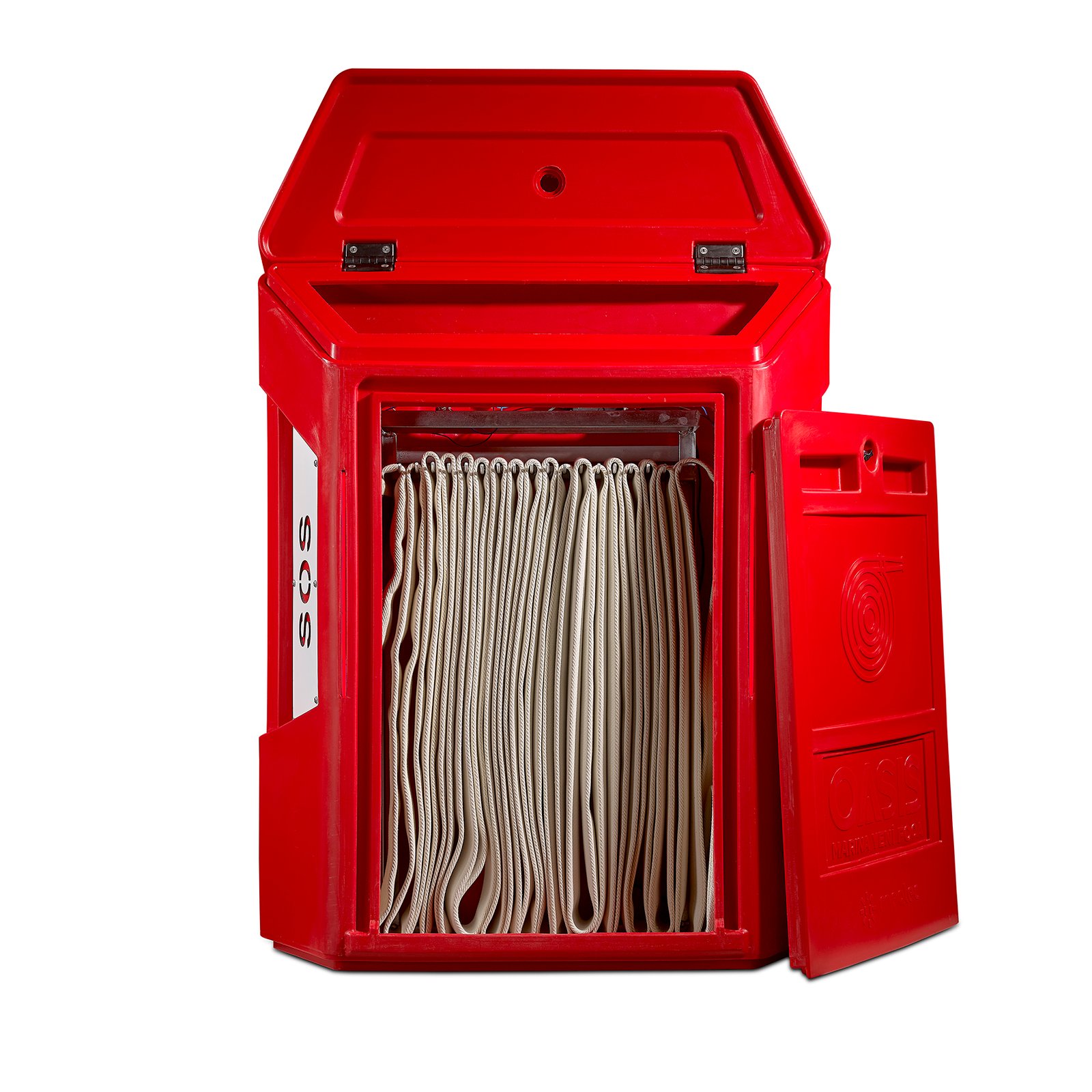 marina sos pedestal fire extinguisher emergency doors open showing inside