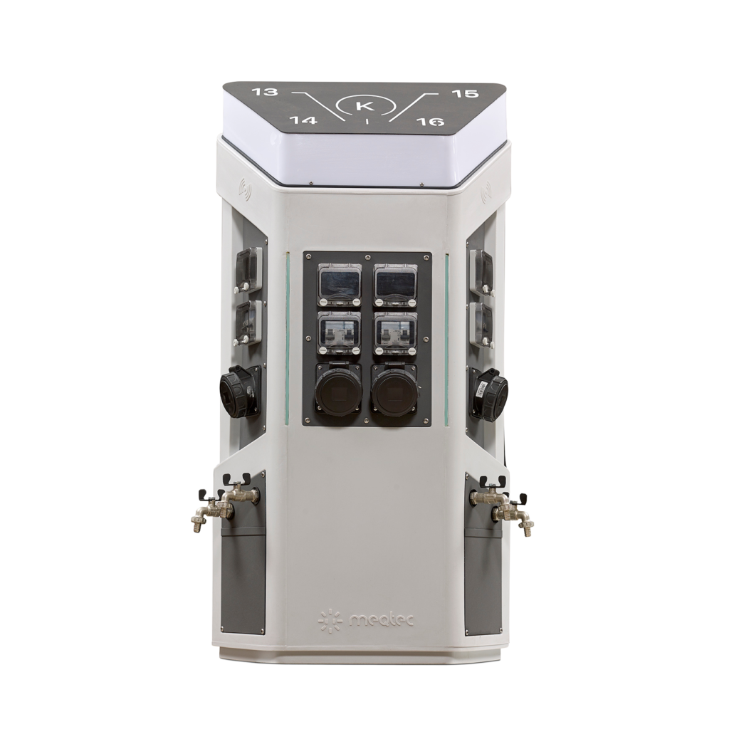 Sand gray Trima XL marina service pedestal with IP66 protection degree.