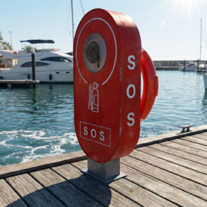 Grada SOS pedestal installed on a marina dock.